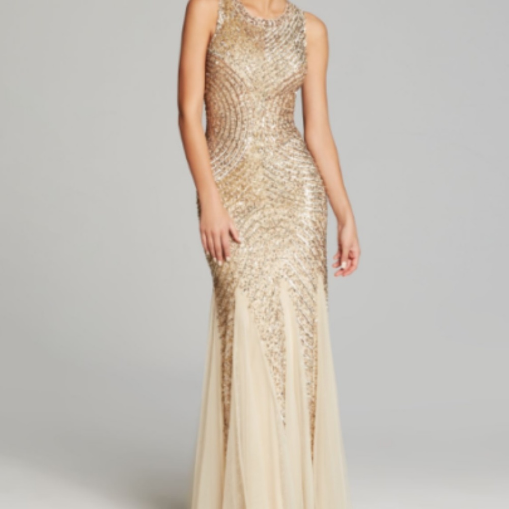 Aidan Mattox Sequin Gown, Gold, Size 10